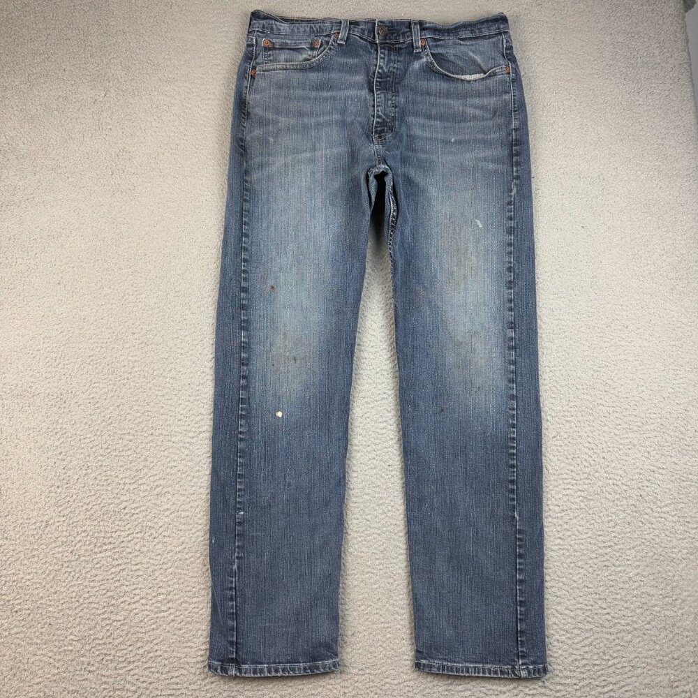 Levis 505 Jeans Mens 36x32‎ Blue Regular Straight Leg Distressed Workwear Denim